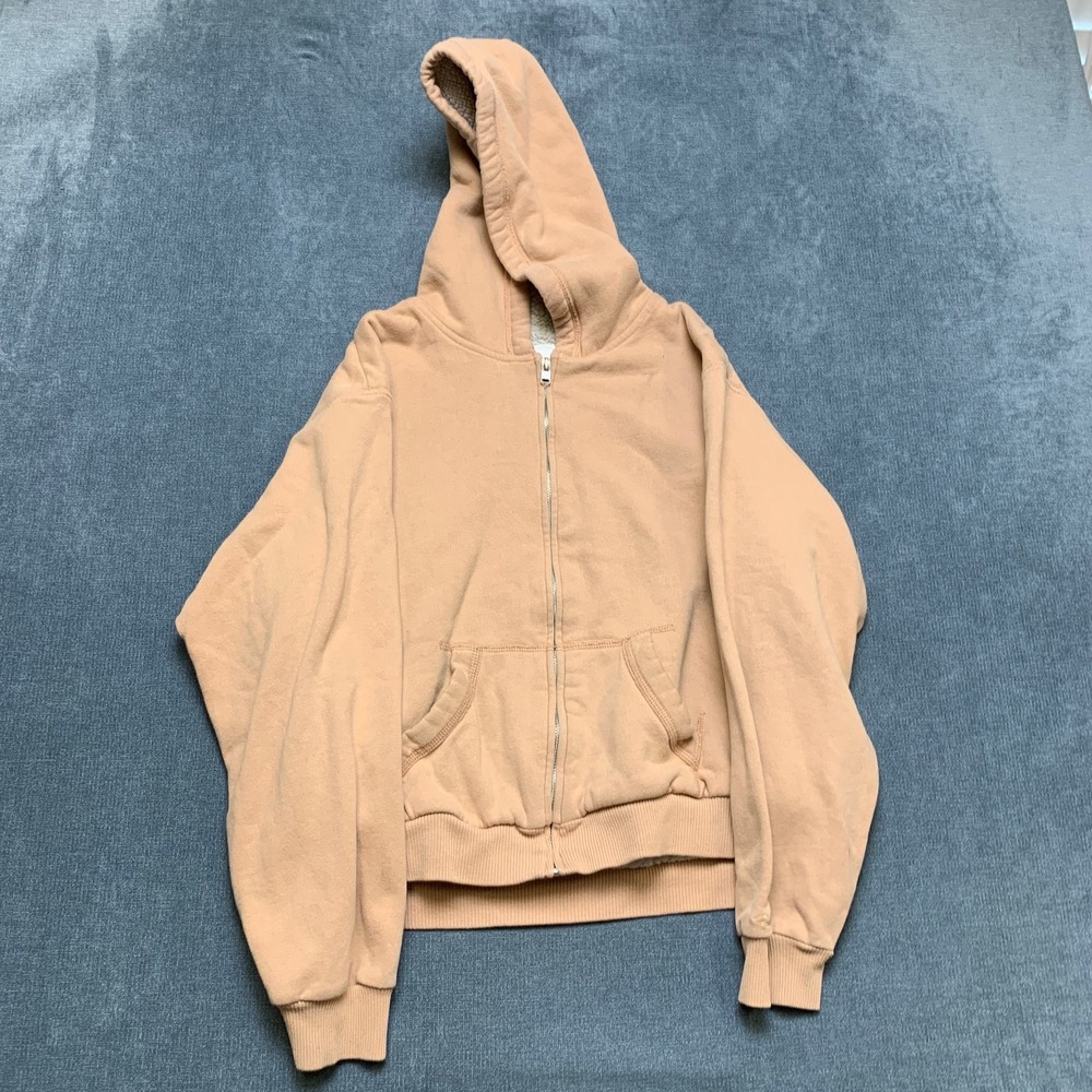Hollister Hoodie Womens Medium Tan Sherpa Lined Cozy Winter Full Zip Sweatshirt
